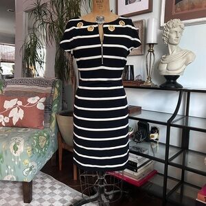 ESCADA Navy and White Striped Dress
